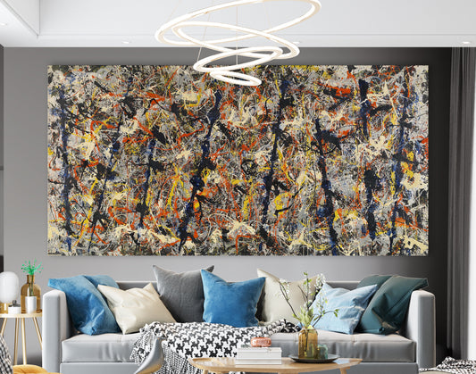 Jackson Pollock Blue Poles (No. 11) Print on Canvas Abstract Famous  Bright Modern Living Room Wall Decor Ready to Hang Trendy Art Gift