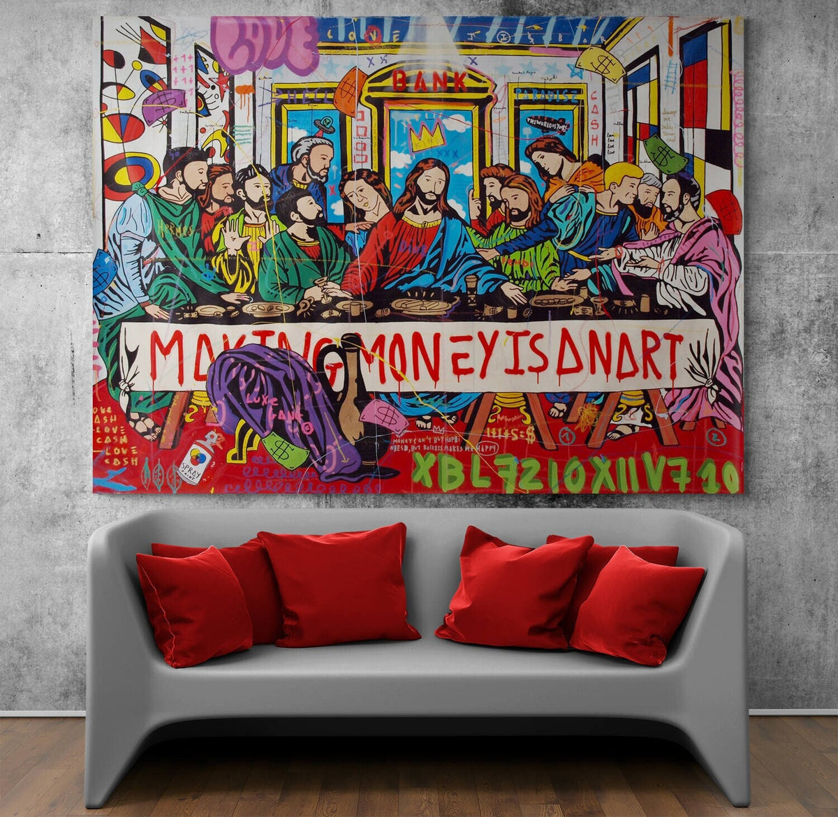 Last Supper Graffiti Art Print, Urban Canvas Painting, Ready to Hang