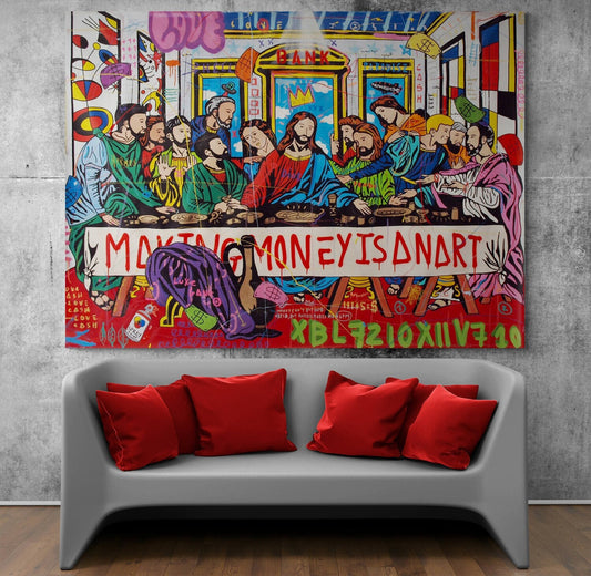 Last Supper Graffiti Art Print, Urban Canvas Painting, Ready to Hang