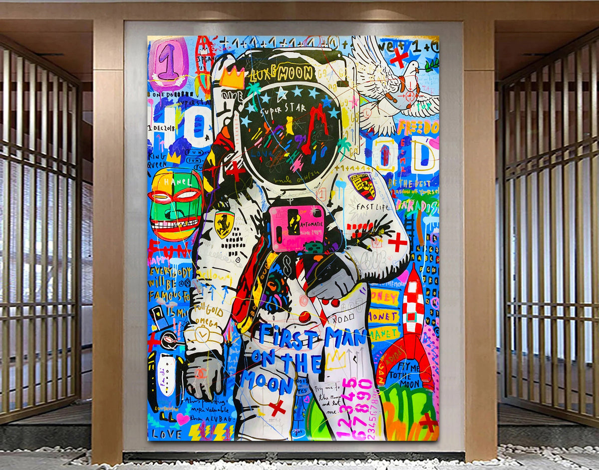 Spaceman Graffiti Canvas Art, Urban Pop Style Decor