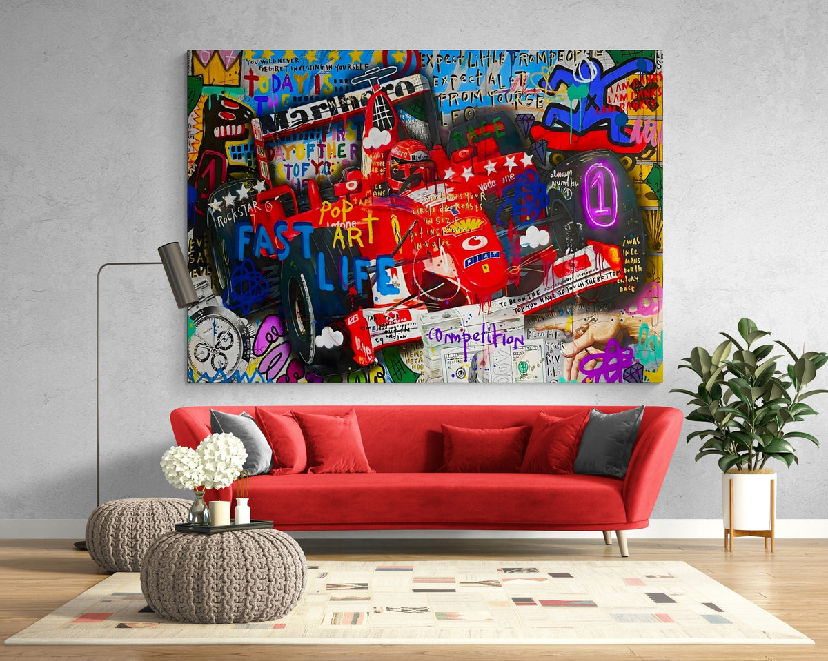 Formula 1 Racing Car Graffiti Pop Art Canvas Print