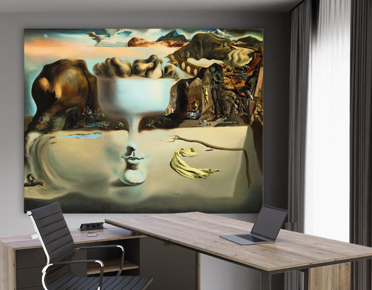 Salvador Dali Apparition of Face and Fruit Dish on a Beach Print on Canvas Bright Colorful Living Room Wall Decor Ready to Hang Print