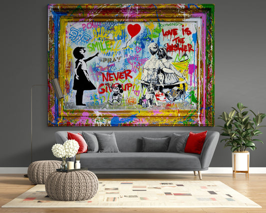 Mr. Brainwash 'Never Give Up' Graffiti Canvas Print, Modern Pop Art