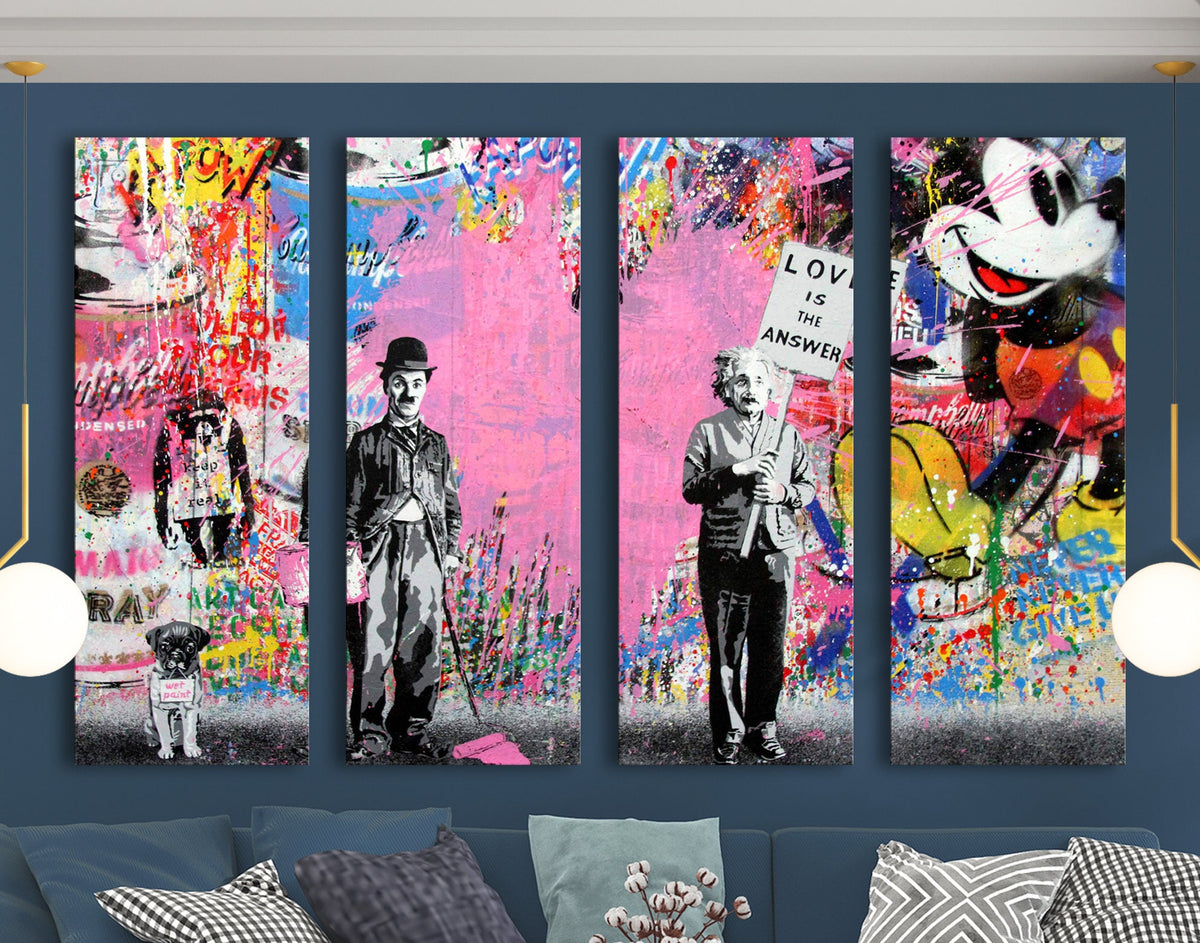 Love is Modern Motivation Bright Colorful Pink Urban Graffiti Print on Canvas Ready to Hang Living Room Wall Decor Print Best Art Love Gift