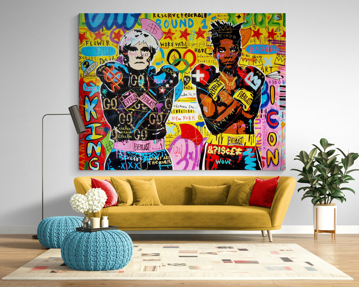 Large Graffiti Pop Art Canvas Print: "Two Icon" Contemporary Wall Decor