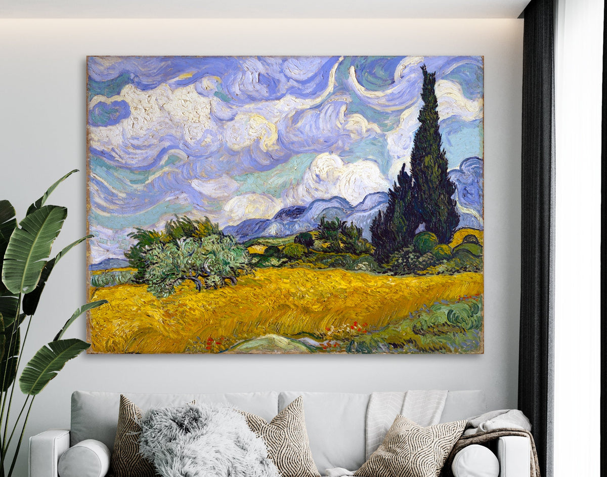 Vincent van Gogh Wheat Field with Cypresses Print on Canvas Bright Colorful Classic Wall Art Decor Ready to Hang Trendy Art Wedding Gift