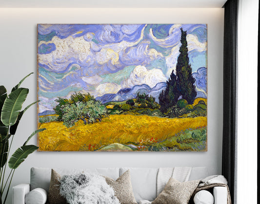 Vincent van Gogh Wheat Field with Cypresses Print on Canvas Bright Colorful Classic Wall Art Decor Ready to Hang Trendy Art Wedding Gift