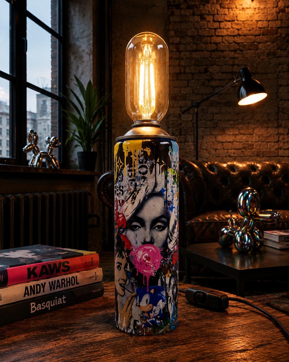 Monroe Graffiti Torn Spraycan with Edison Lamp