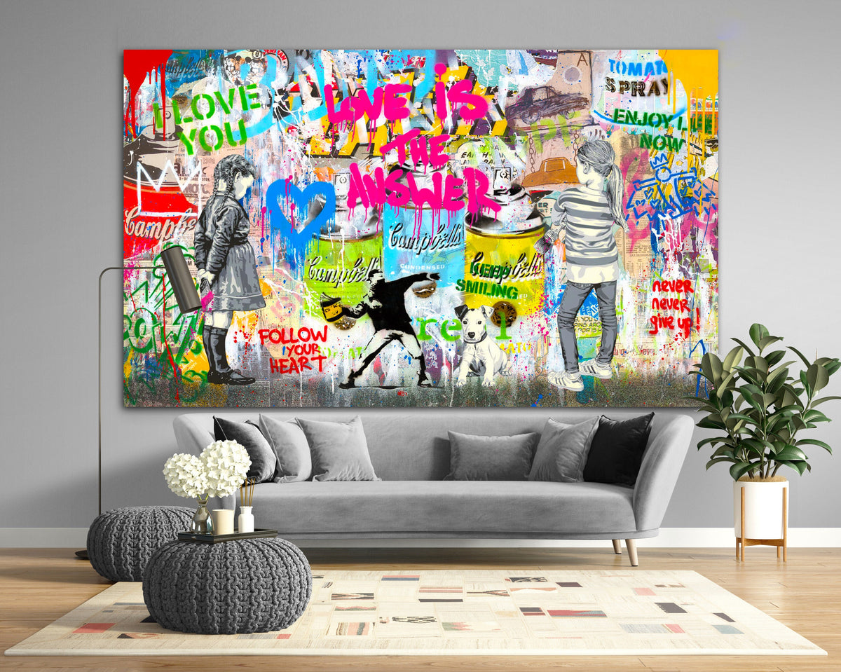 Large "Love is" Graffiti Canvas Print, Colorful Street Art Decor