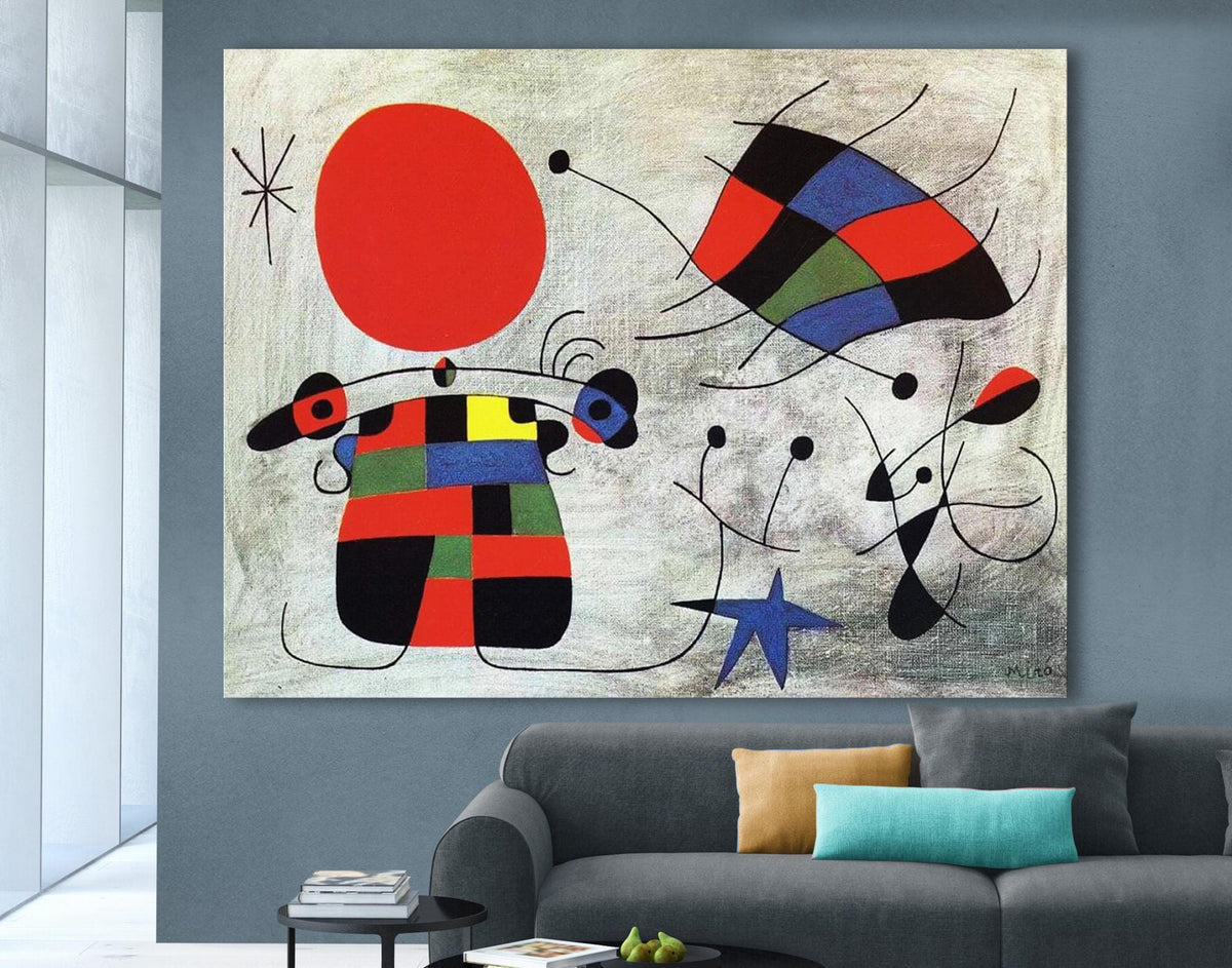 Joan Miro The Smile of the Flamboyant Wings Print on Canvas Bright Colorful Living Room Wall Decor Ready to Hang Modern Art Christmas Gift