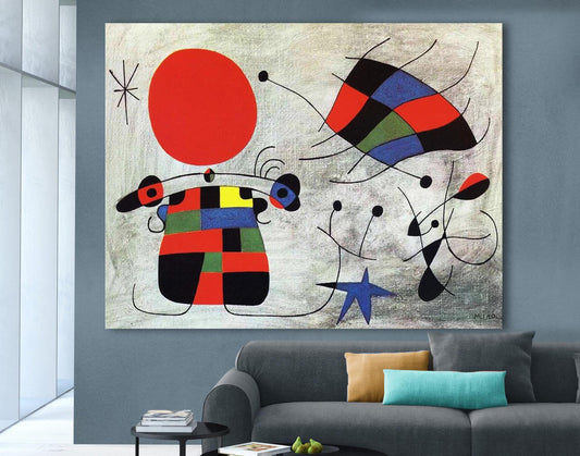 Joan Miro The Smile of the Flamboyant Wings Print on Canvas Bright Colorful Living Room Wall Decor Ready to Hang Modern Art Christmas Gift