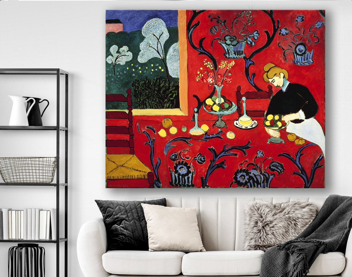 Henri Matisse The Dessert (Harmony in Red 1908) Print on Canvas Bright Colorful Living Room Wall Decor Ready to Hang Print