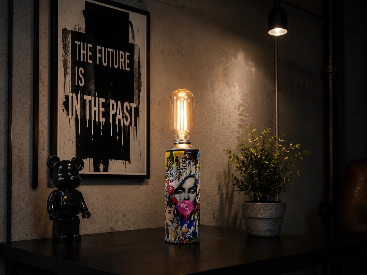 Monroe Graffiti Torn Spraycan with Edison Lamp