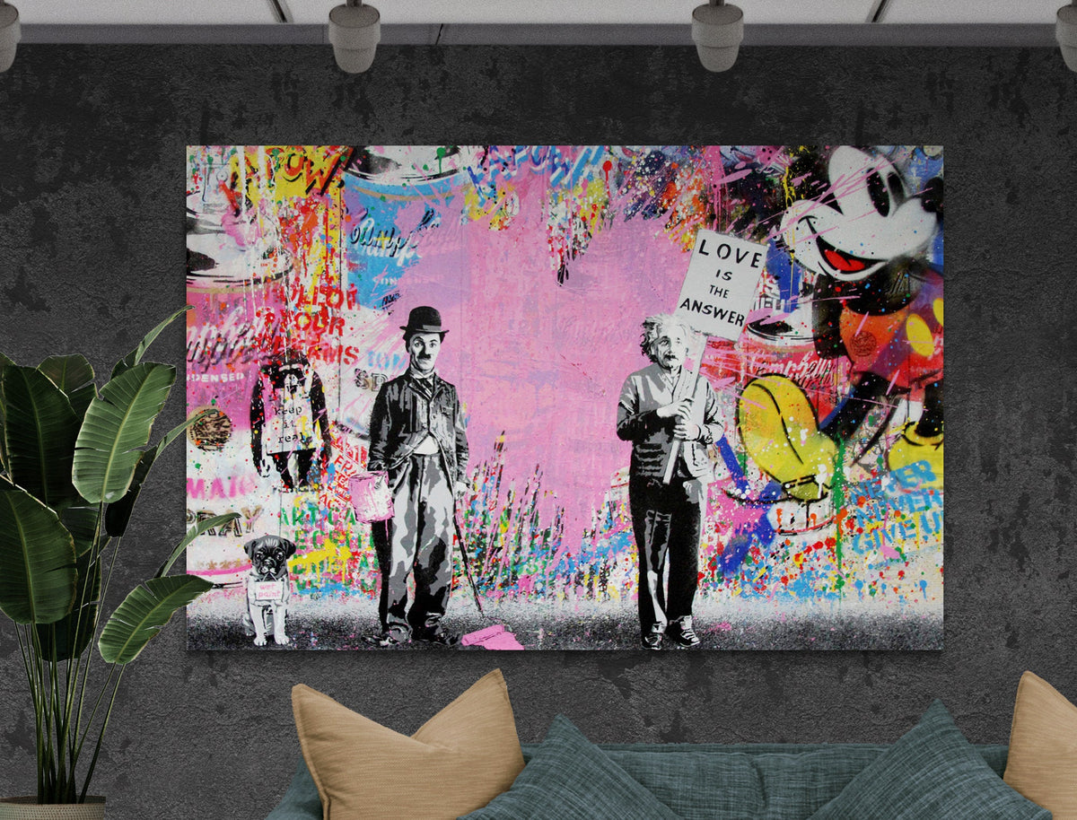 Love is Modern Motivation Bright Colorful Pink Urban Graffiti Print on Canvas Ready to Hang Living Room Wall Decor Print Best Art Love Gift