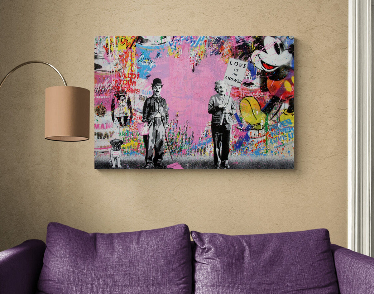 Love is Modern Motivation Bright Colorful Pink Urban Graffiti Print on Canvas Ready to Hang Living Room Wall Decor Print Best Art Love Gift