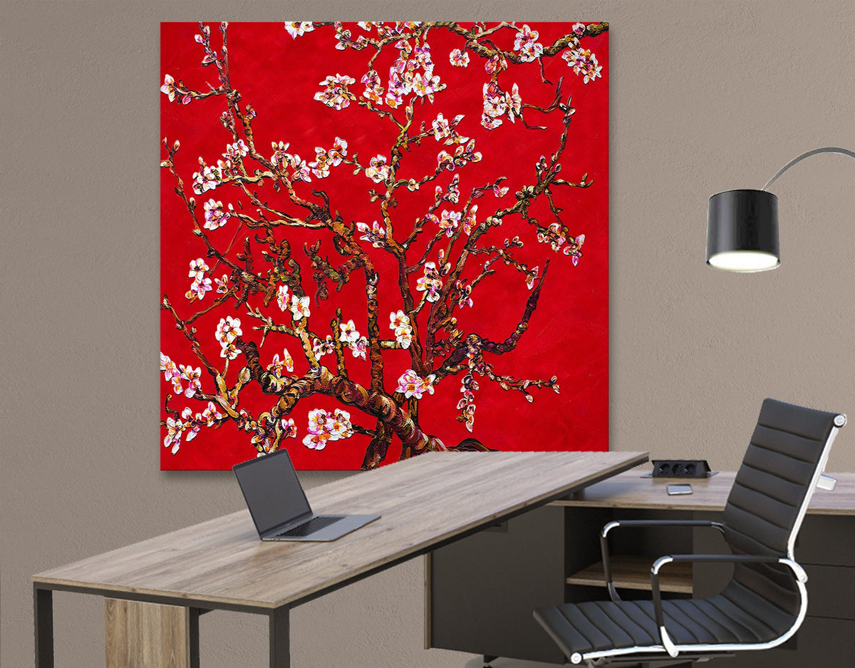 Vincent van Gogh Red Almond Blossom Print on Canvas Reproduction Bright Living Room Modern Vintage Wall Art Ready to Hang Spring Gift