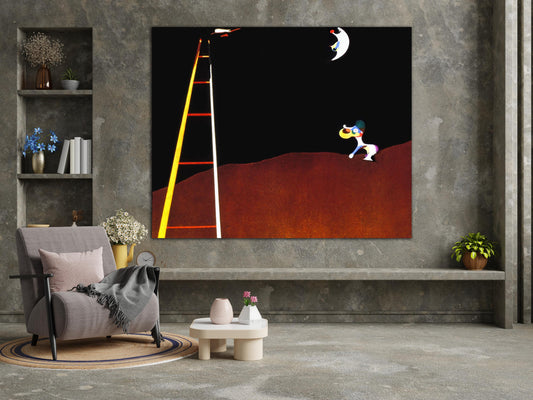 Joan Miro Dog Barking at the Moon Print on Canvas Bright Colorful Living Room Wall Decor Ready to Hang Surrealism Modern Art Christmas Gift