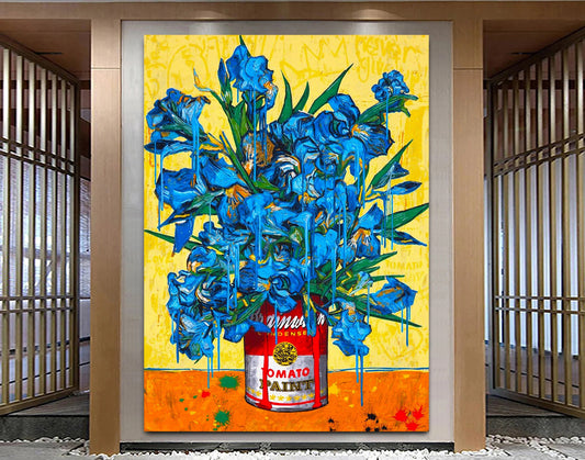 Iris Drip Flowers Canvas Print, Graffiti Pop Art, Urban Wall Decor