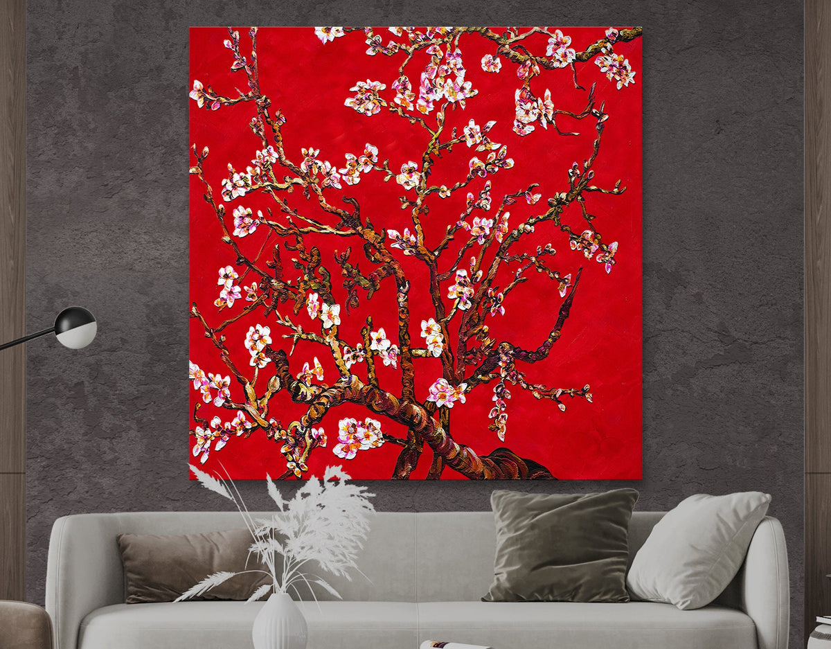 Vincent van Gogh Red Almond Blossom Print on Canvas Reproduction Bright Living Room Modern Vintage Wall Art Ready to Hang Spring Gift