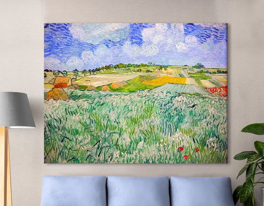 Vincent van Gogh Plain near Auvers Print on Canvas Bright Colorful Reproduction Classic Art Wall Decor Ready to Hang Frame Wedding Gift