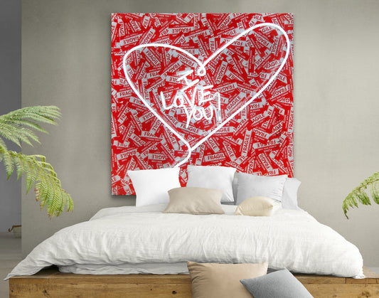 I Love You (Love Is Fragile) - Bright Colorful Print on Canvas Urban Graffiti Living Room Wall Decor Ready to Hang Painting Wedding Gift
