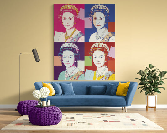 Queen Elizabeth Canvas Wall Art, Warhol Style Pop Art Print, Queen Portrait Painting, Colorful British Decor, Large Living Room Art, Gift