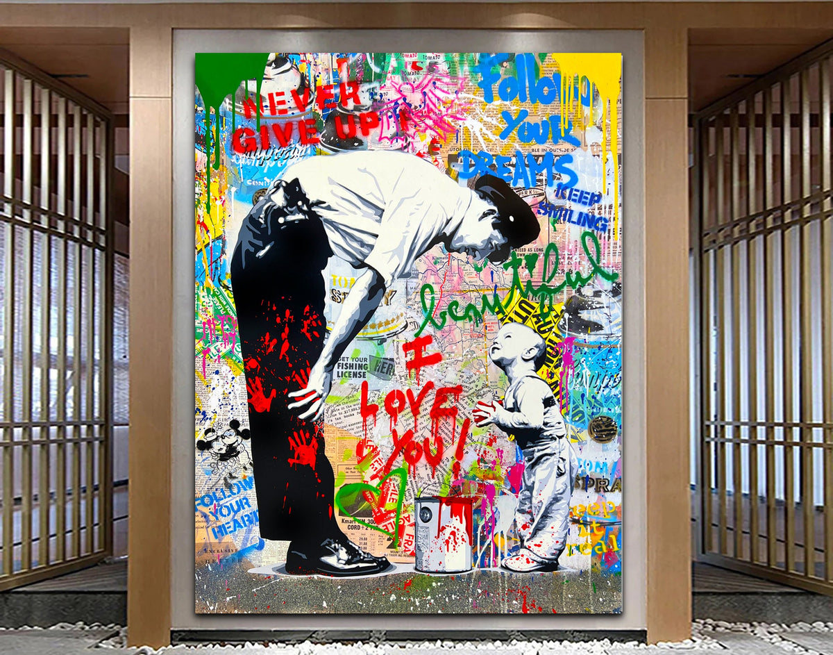 Banksy Style Canvas Print, I Love You Wall Decor, Urban Graffiti Canvas Art, Vibrant Pop Art Print, Creative Bedroom Pop Art Poster Art