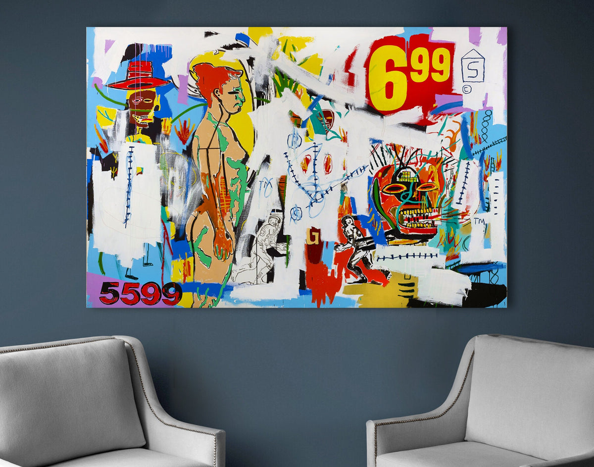 Reproduction 6.99 Bright Stretched Canvas Print Graffiti Living Room Wall Art Decor Expressionism Ready to Hang Print Teenage Christmas Gift