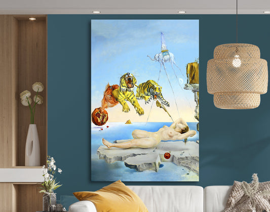 Salvador Dali Dream Caused by the Flight of a Bee Surrealism Print on Canvas Bright Colorful Living Room Wall Decor Ready to Hang Print