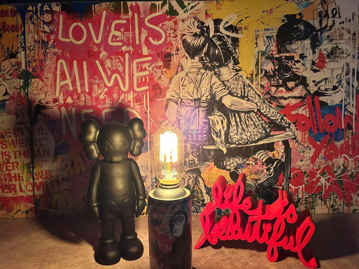 DJ Monkey Graffiti Torn Spraycan with Edison Lamp