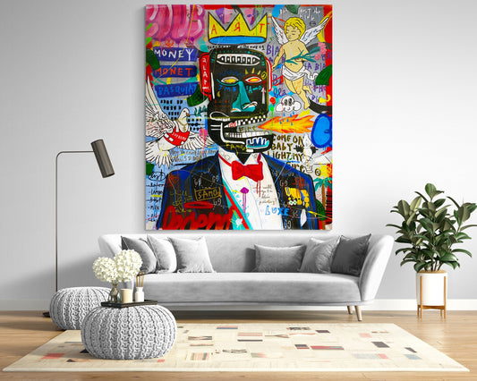 Basquiat Style Graffiti Art, Bright Pop Art Painting on Canvas