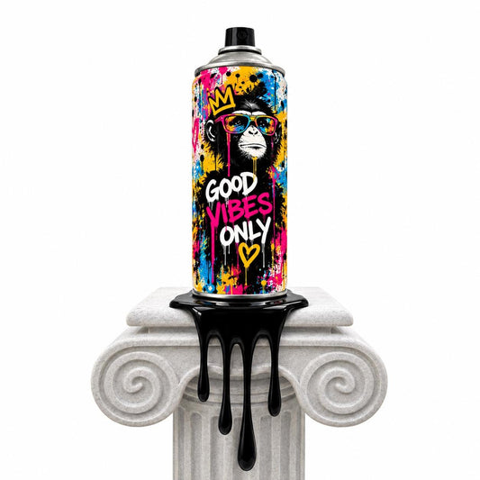 Good vibes only Graffiti Torn Spraycan Sculpture with Color Plastic Splash Urban Table or Wall Decor